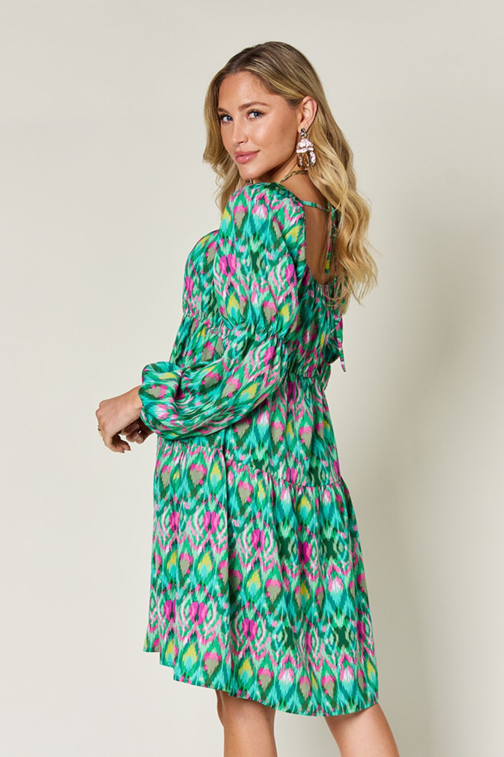 Double Take Printed Long Sleeve Dress