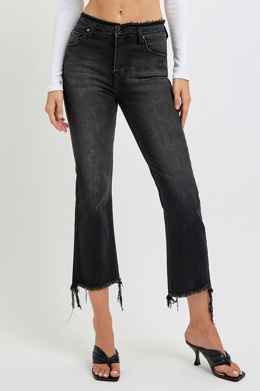 RISEN Raw Hem Cropped Flare Jeans Plus Size