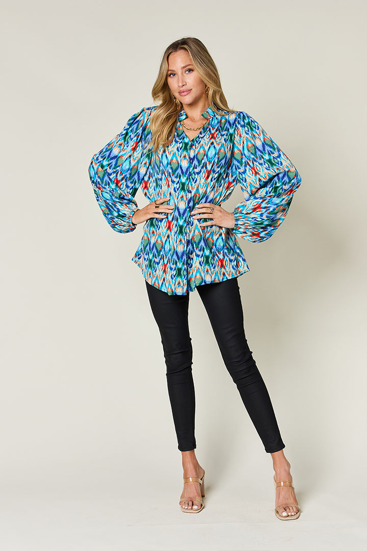 Double Take Printed Balloon Sleeve Blouse