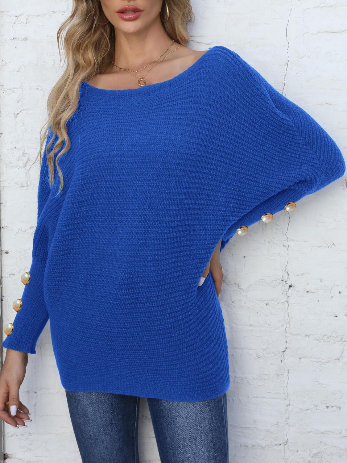 Boat Neck Long Sleeve Sweater