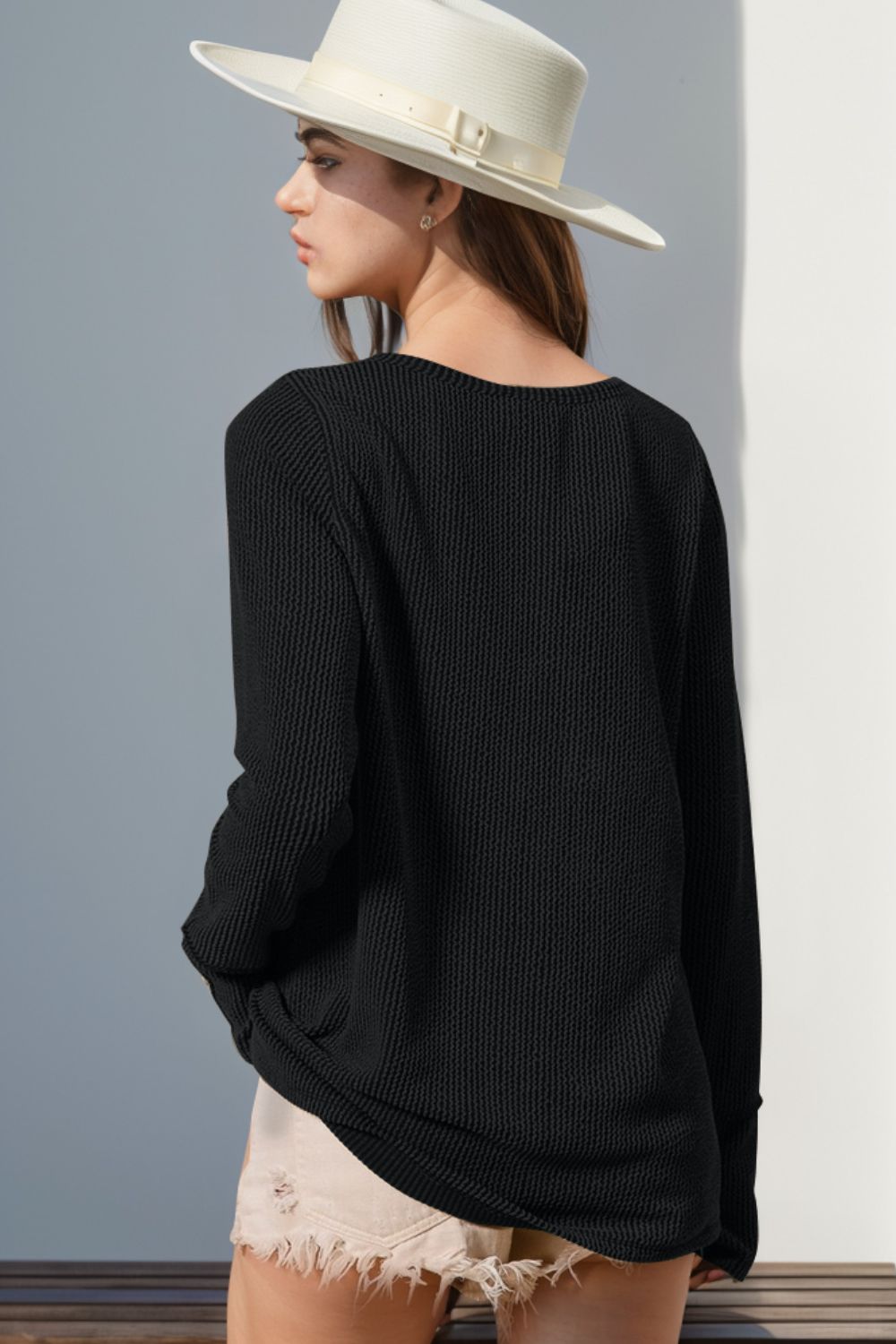 Double Take Notched Thumbhole Long Sleeve T-Shirt