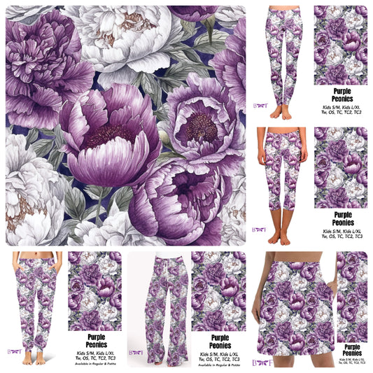 Purple Peonies capris and skorts with pockets