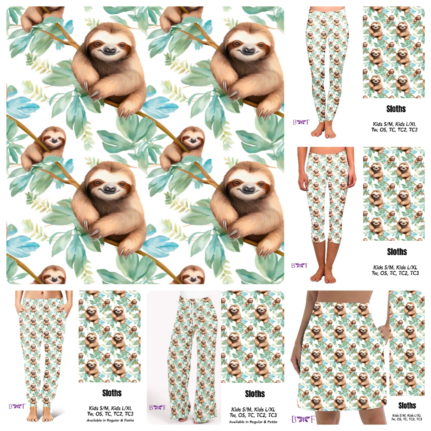 Sloths capri leggings with pockets