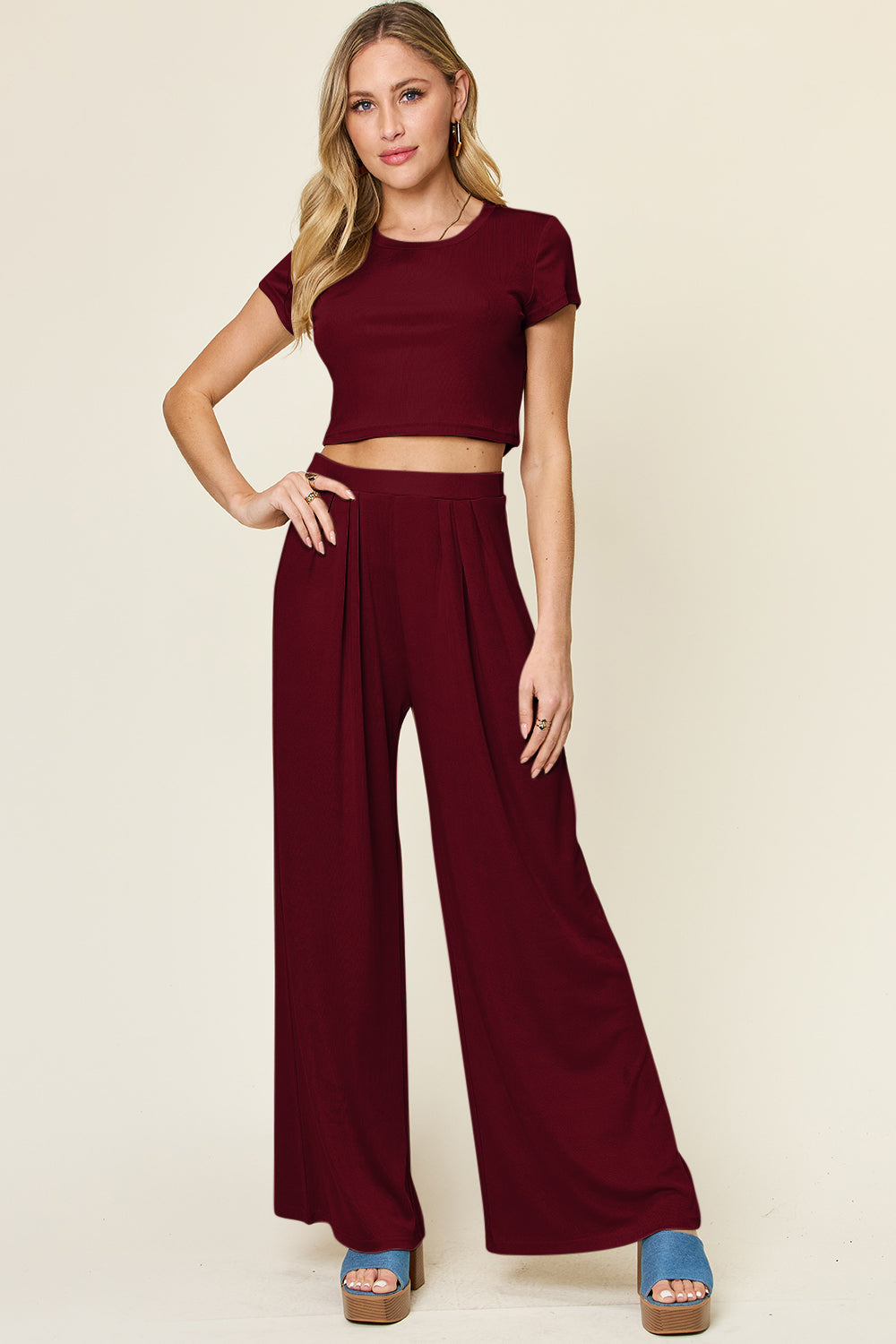 Double Take Round Neck Top and Pants Set