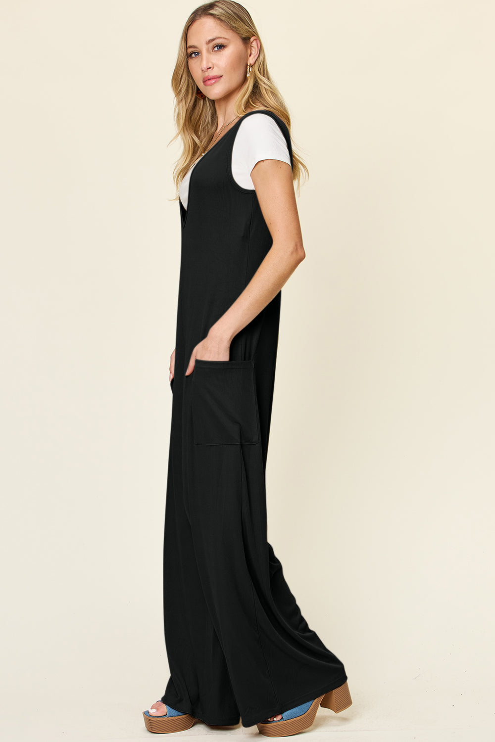 Double Take Sleeveless Wide Leg Jumpsuit with Pockets