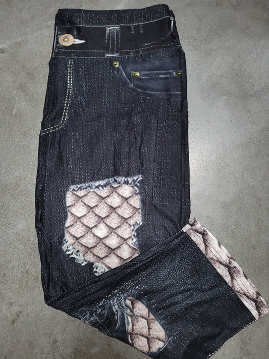 Dragon scales faux denim leggings and capris