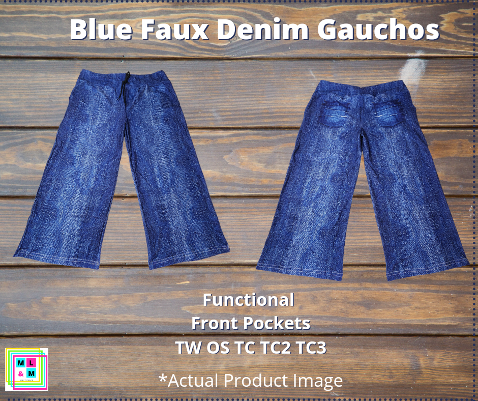 Blue Faux Denim Capri Gauchos