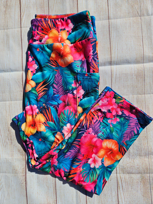 Tropical Flower leggings, capris, and skorts with pockets