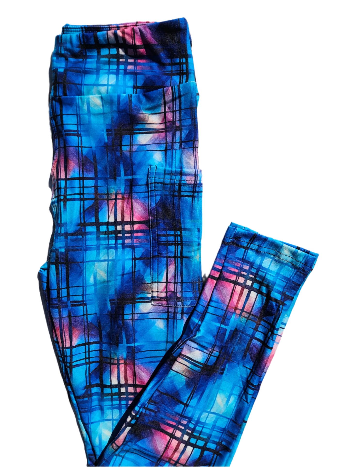 Alcohol Ink Plaid leggings with pockets