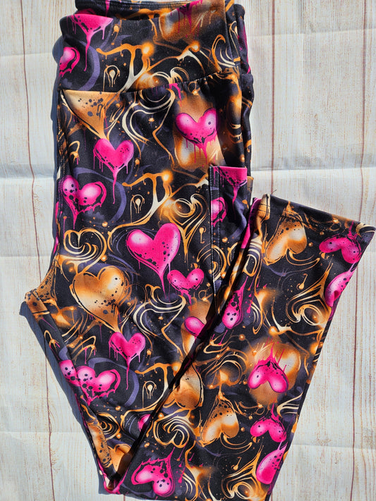 Gold & Pink Hearts leggings and skorts with pockets