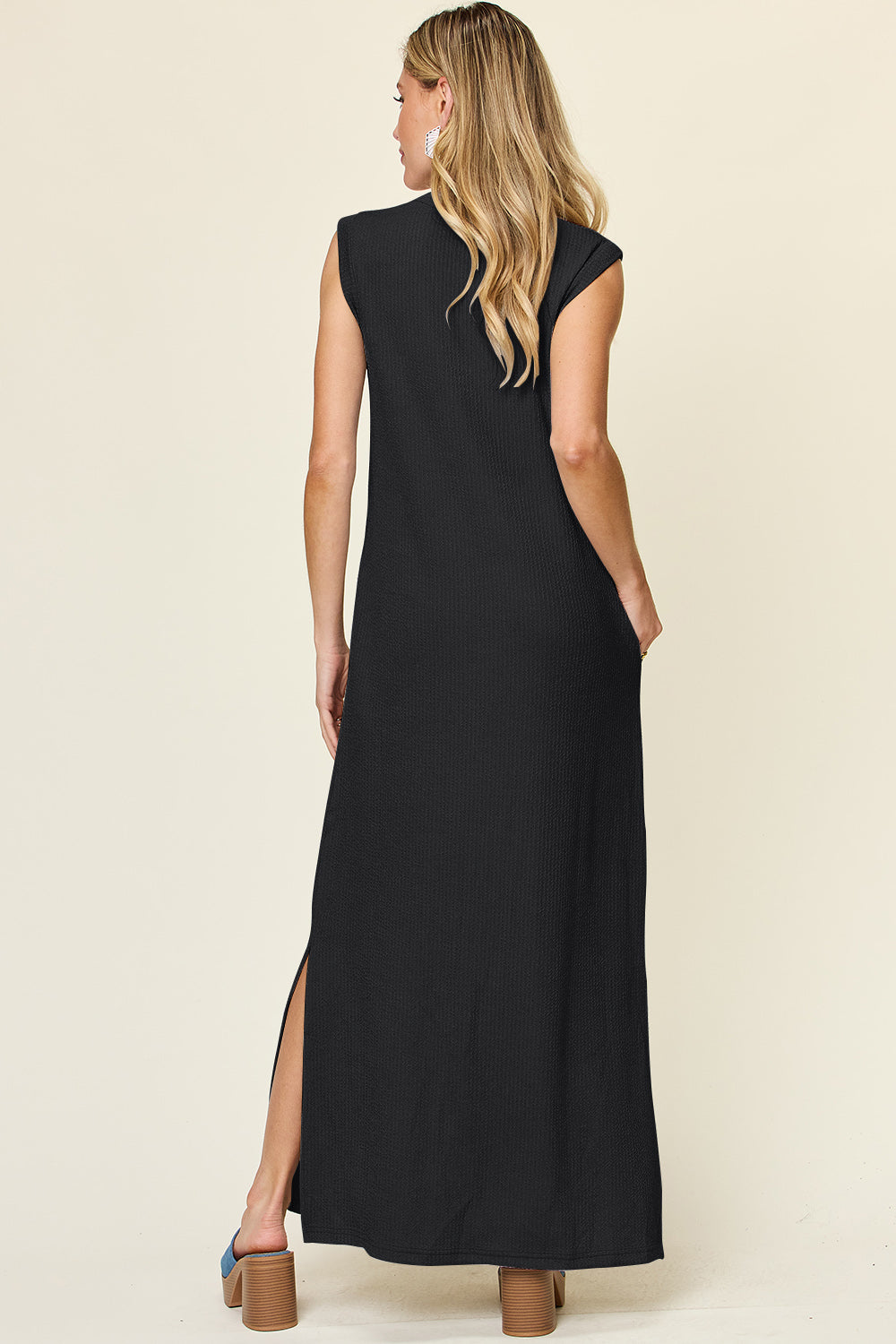 Double Take Texture Mock Neck Sleeveless Maxi Dress