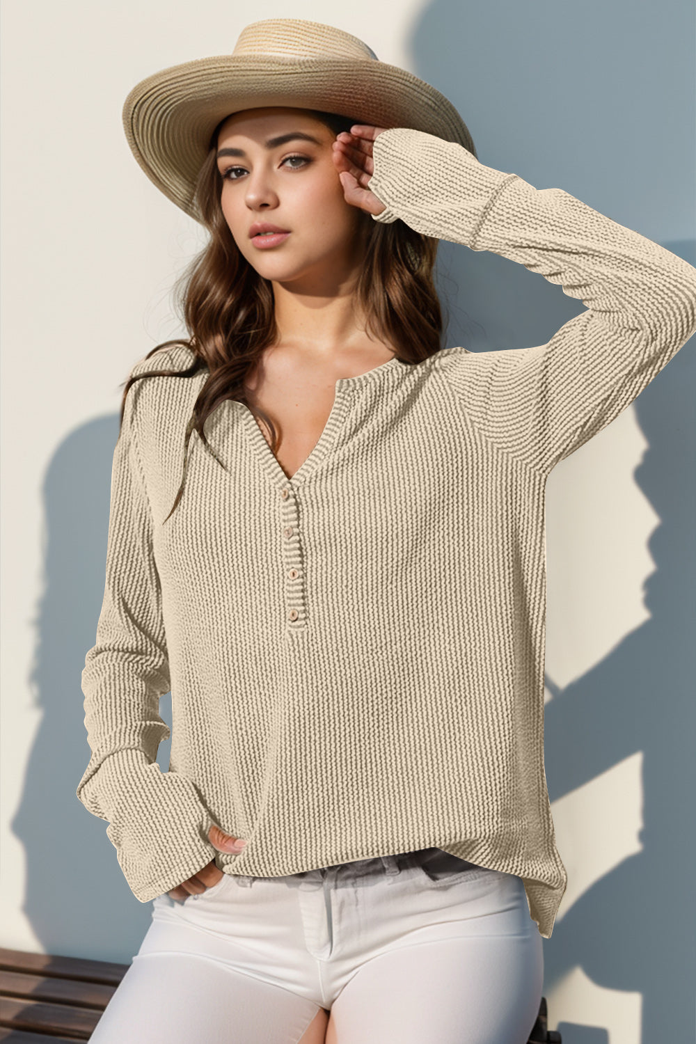 Double Take Notched Thumbhole Long Sleeve T-Shirt