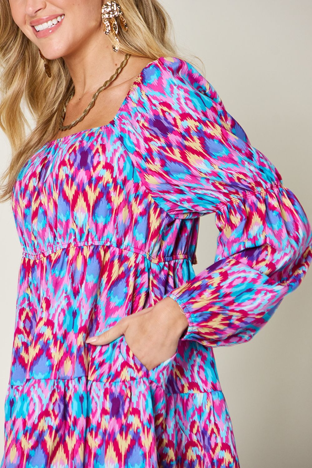 Double Take Printed Long Sleeve Dress