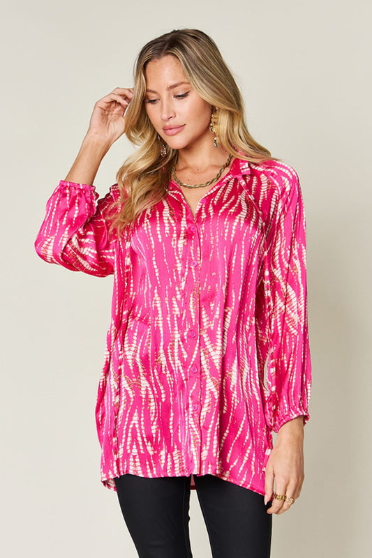 Double Take Printed Button Up Long Sleeve Shirt