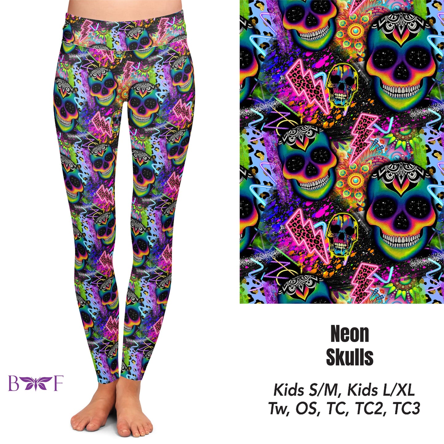 Neon Skulls Leggings & Capris