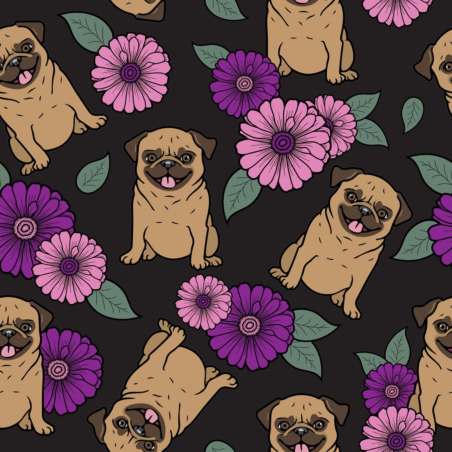 Spring Pugs Black Leggings and Capris