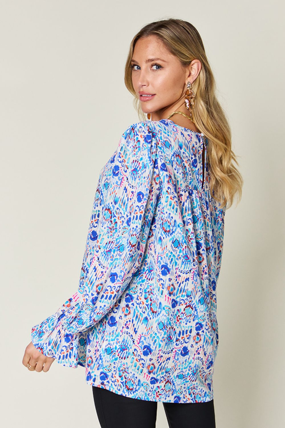 Double Take Printed Flounce Sleeve Blouse