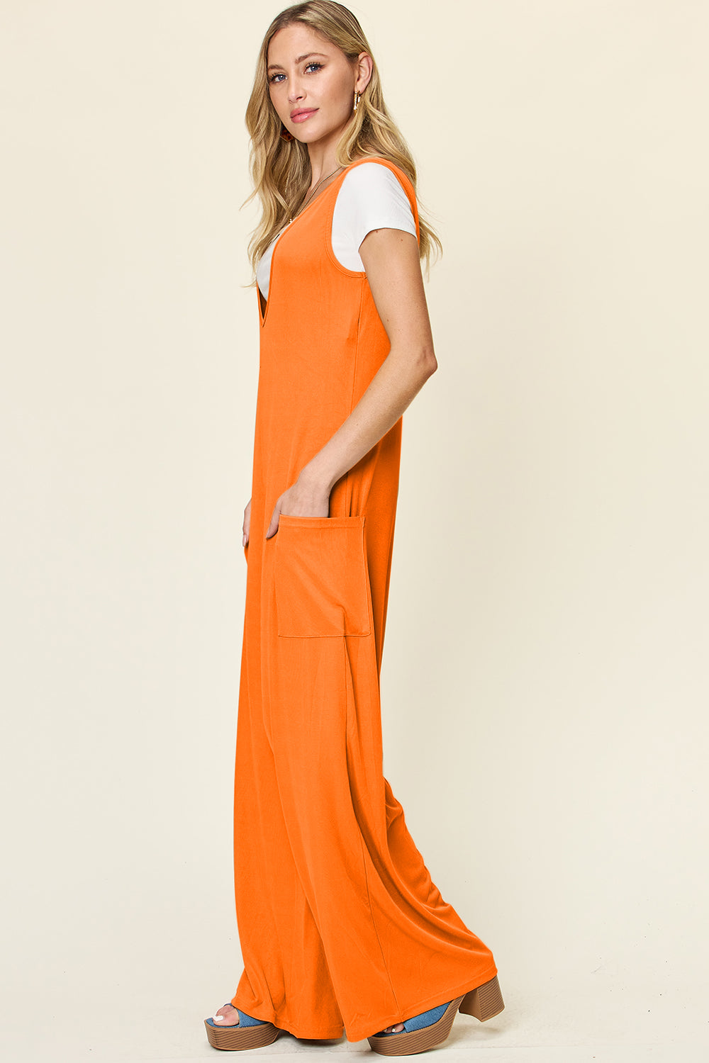 Double Take Sleeveless Wide Leg Jumpsuit with Pockets