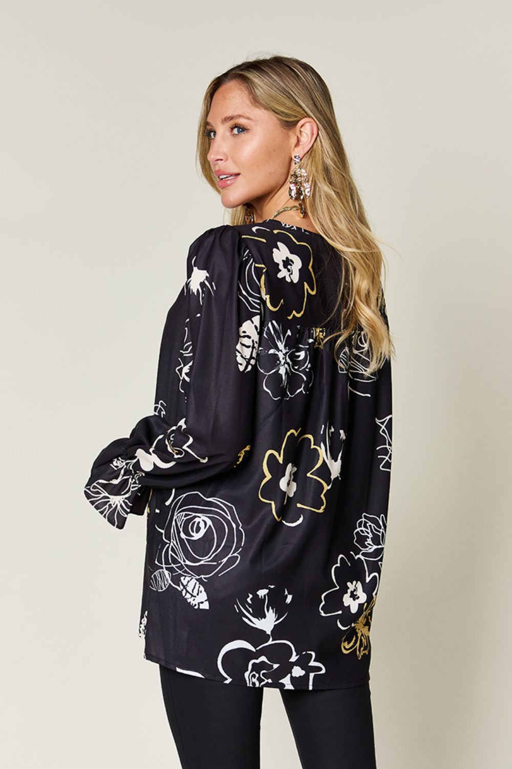 Double Take Printed Flounce Sleeve Blouse