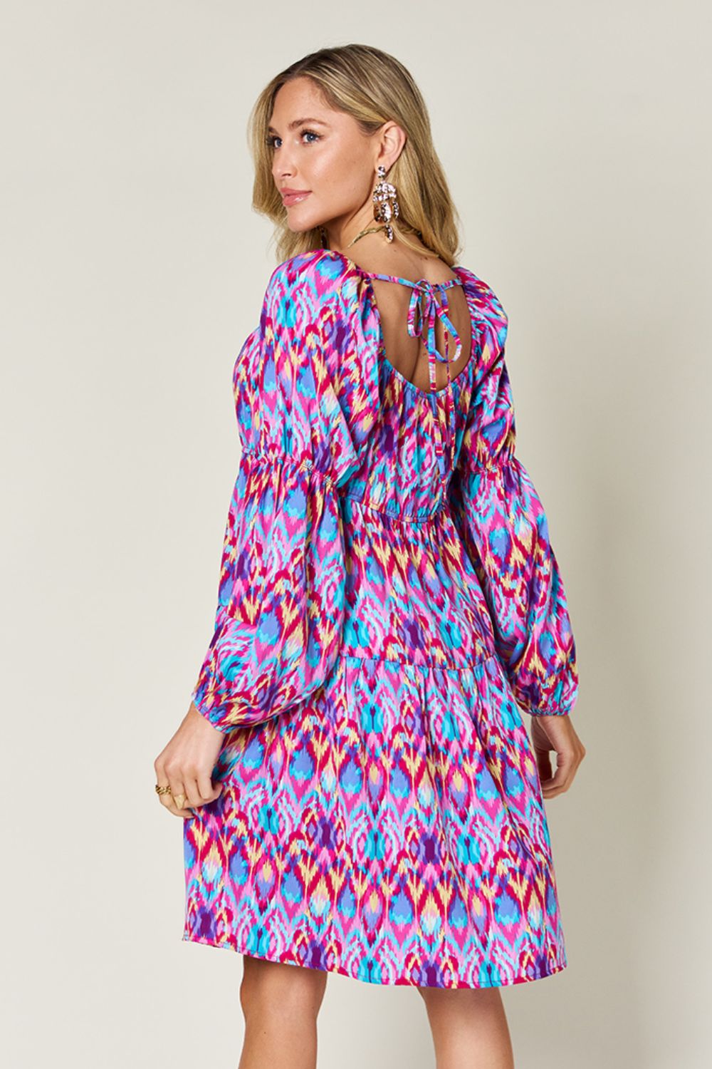 Double Take Printed Long Sleeve Dress