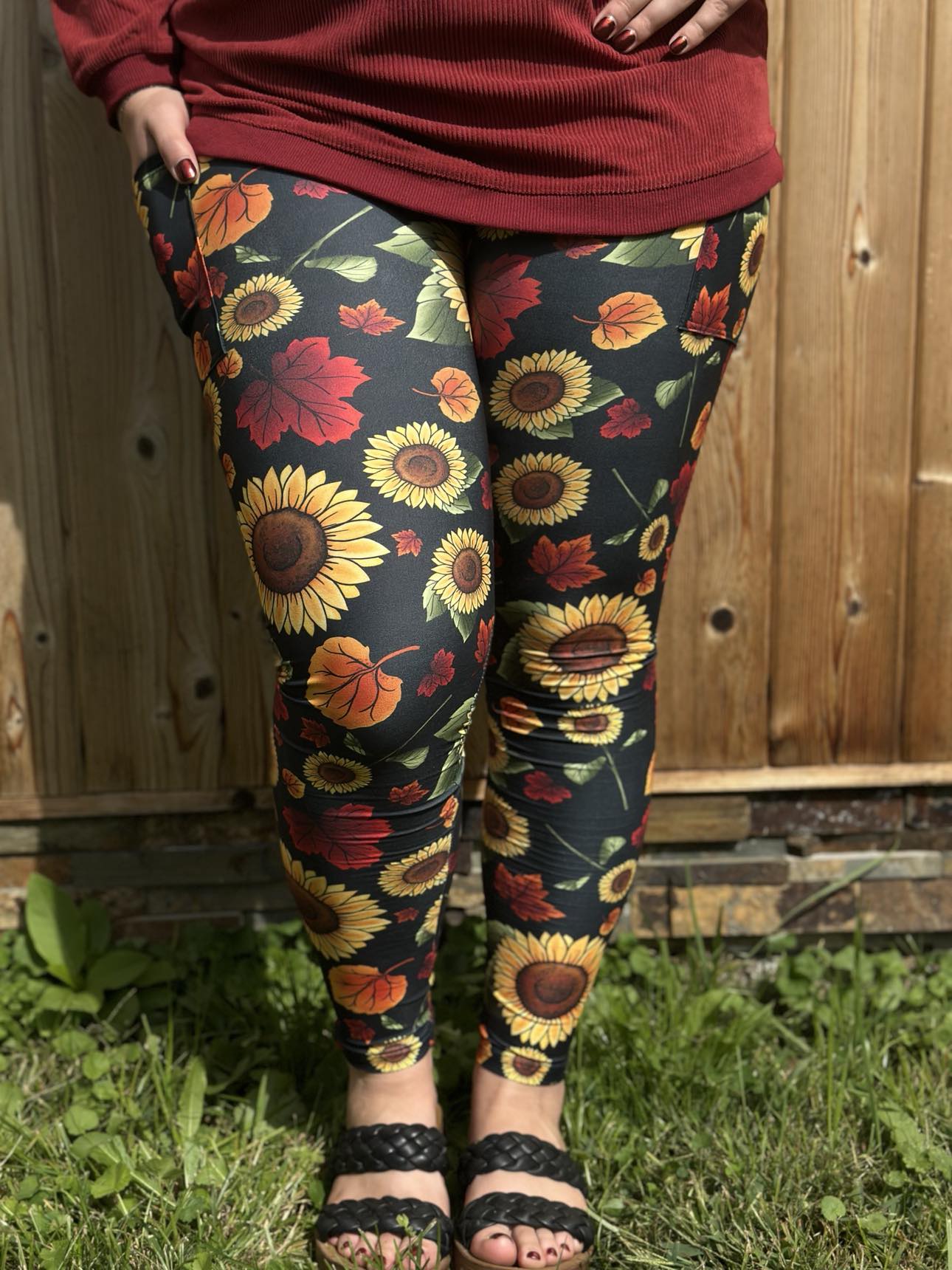 Fall Sunflower Leggings w/ Pockets