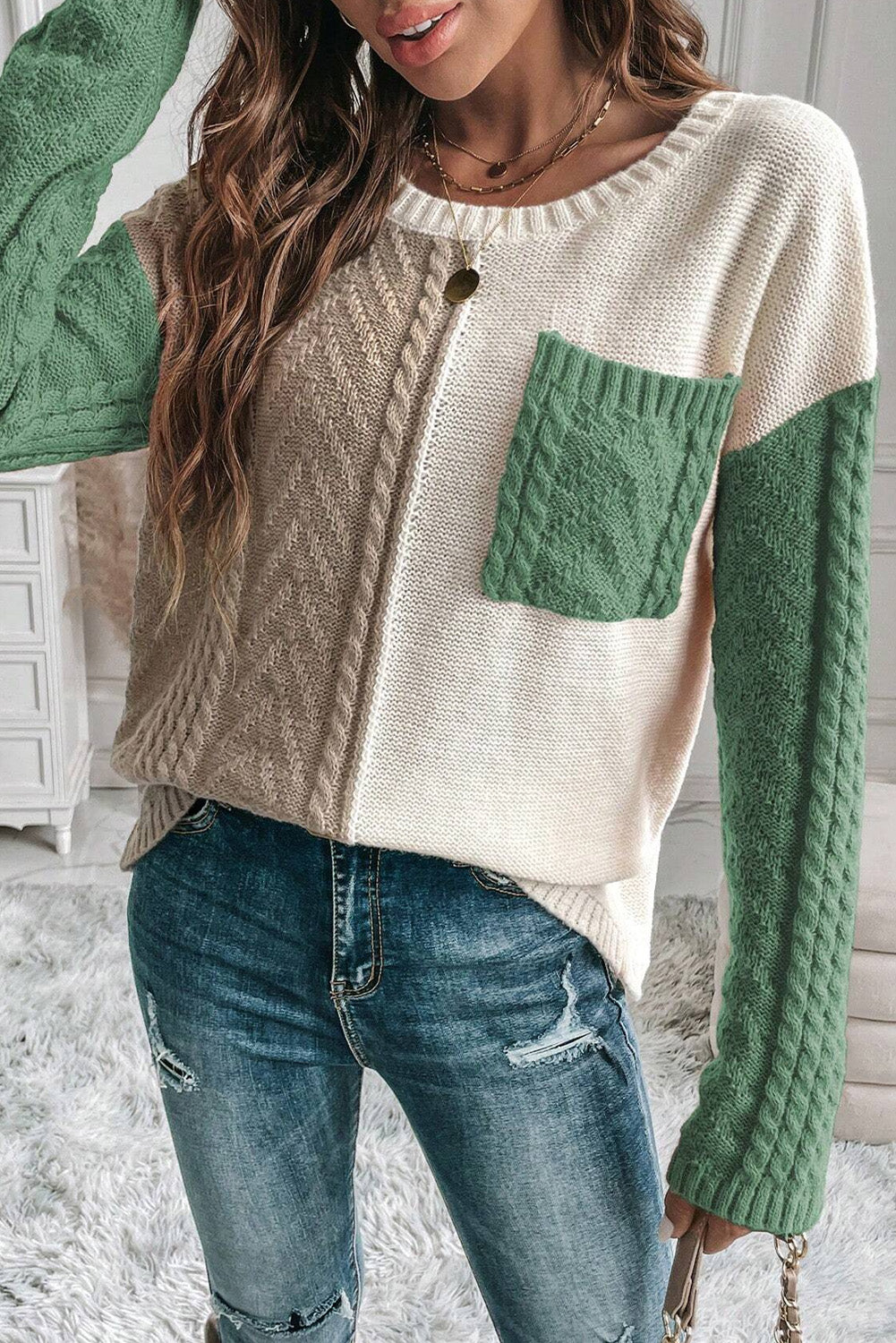 Double Take Color Block Drop Shoulder Sweater