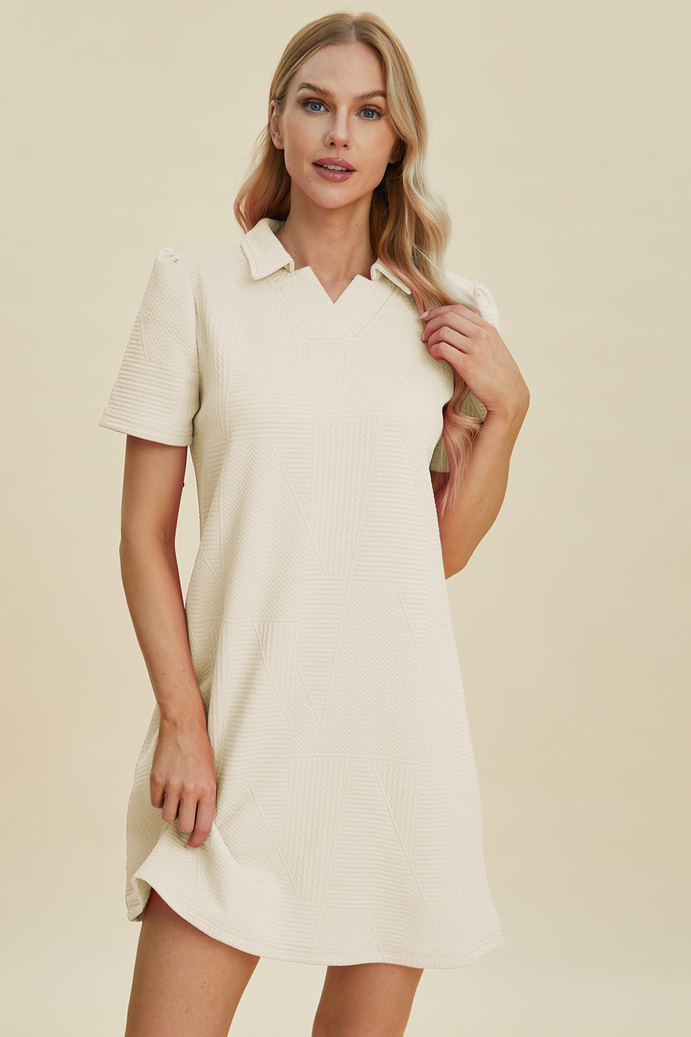 Double Take Texture Short Sleeve Dress