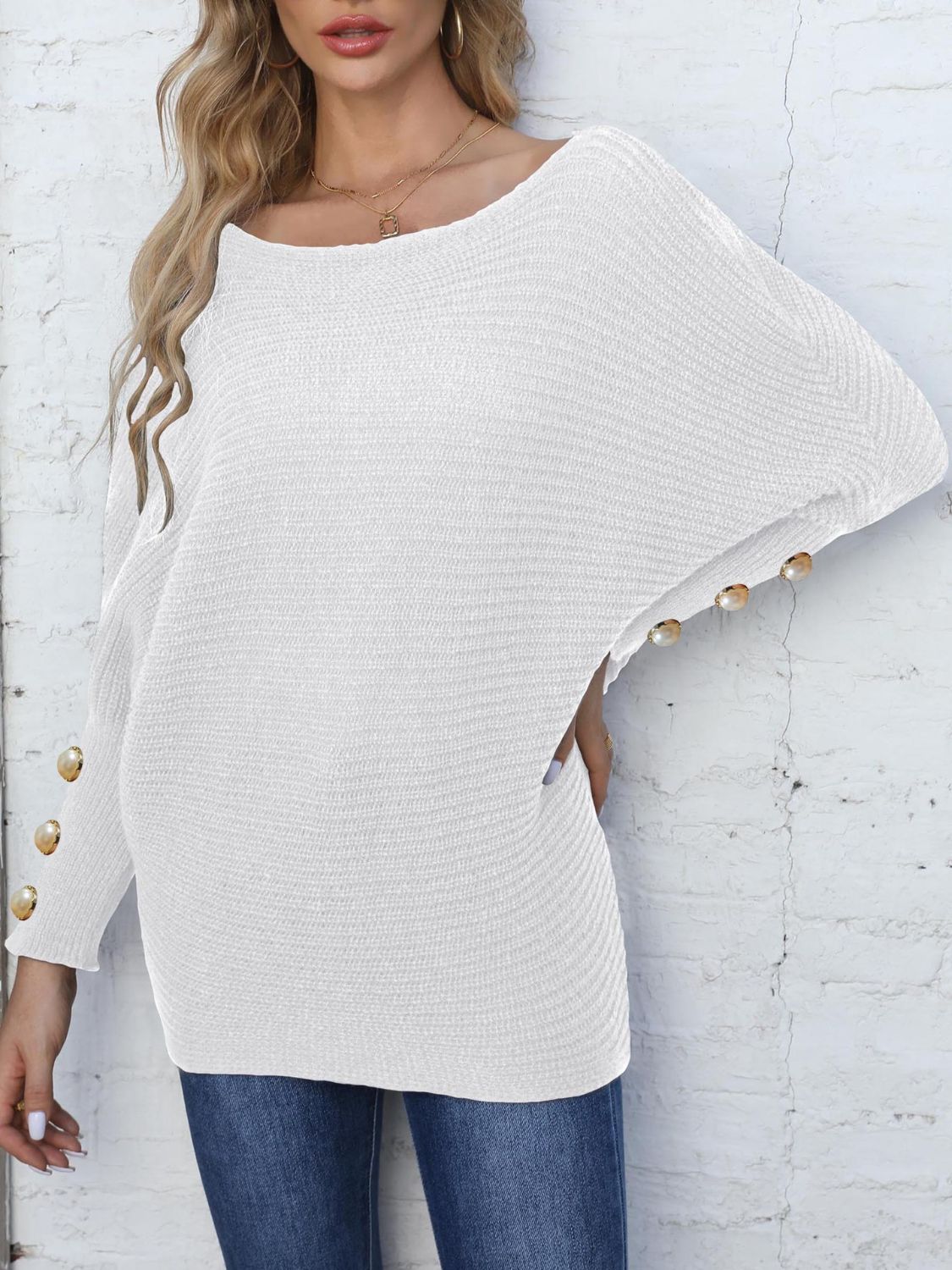 Boat Neck Long Sleeve Sweater