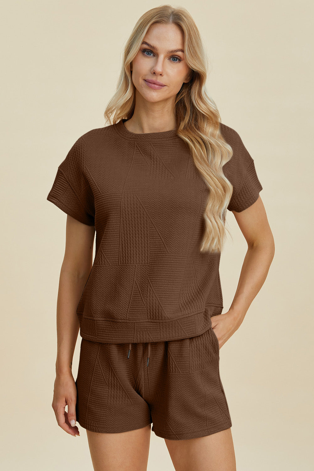 Double Take Texture Short Sleeve Top and Shorts Set