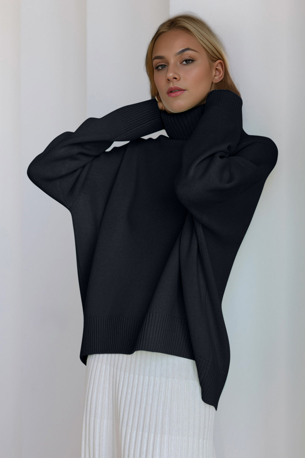 Basic Bae Turtleneck Dropped Shoulder Long Sleeve Sweater