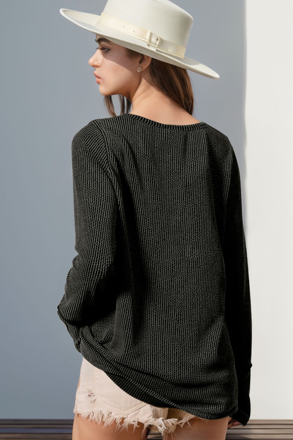 Double Take Notched Thumbhole Long Sleeve T-Shirt