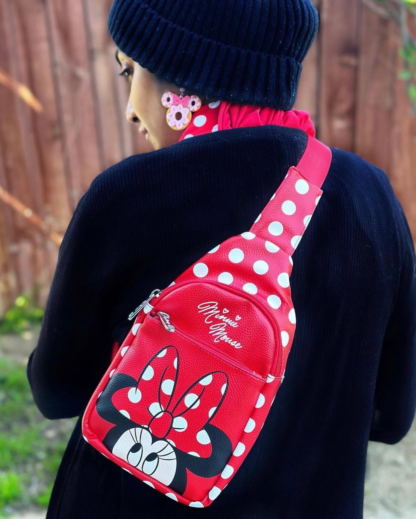 Crossbody Sling Bag  - Minnie Mouse Face Close-Up with Polka Dots Red/White