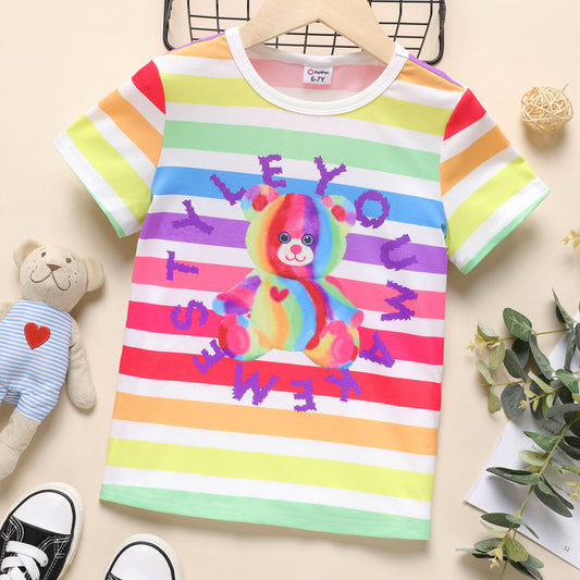 Baby Striped Bear & Letters Short Sleeve Tee