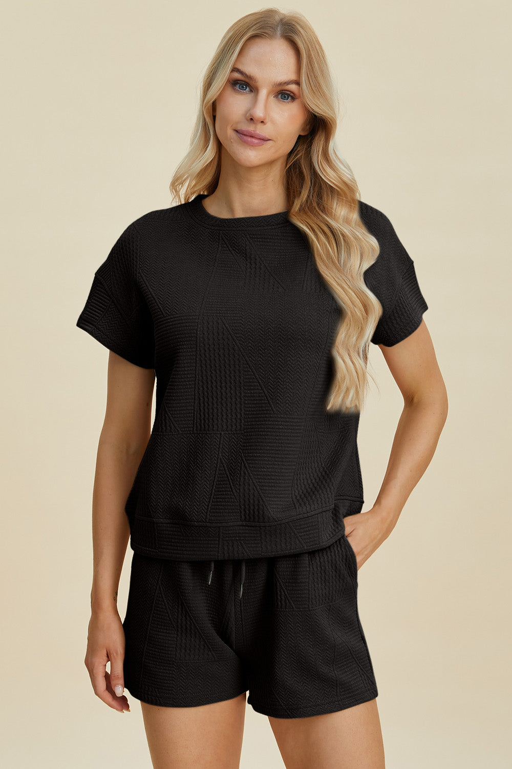 Double Take Texture Short Sleeve Top and Shorts Set