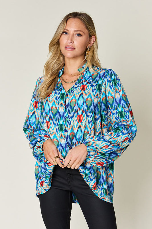 Double Take Printed Balloon Sleeve Blouse