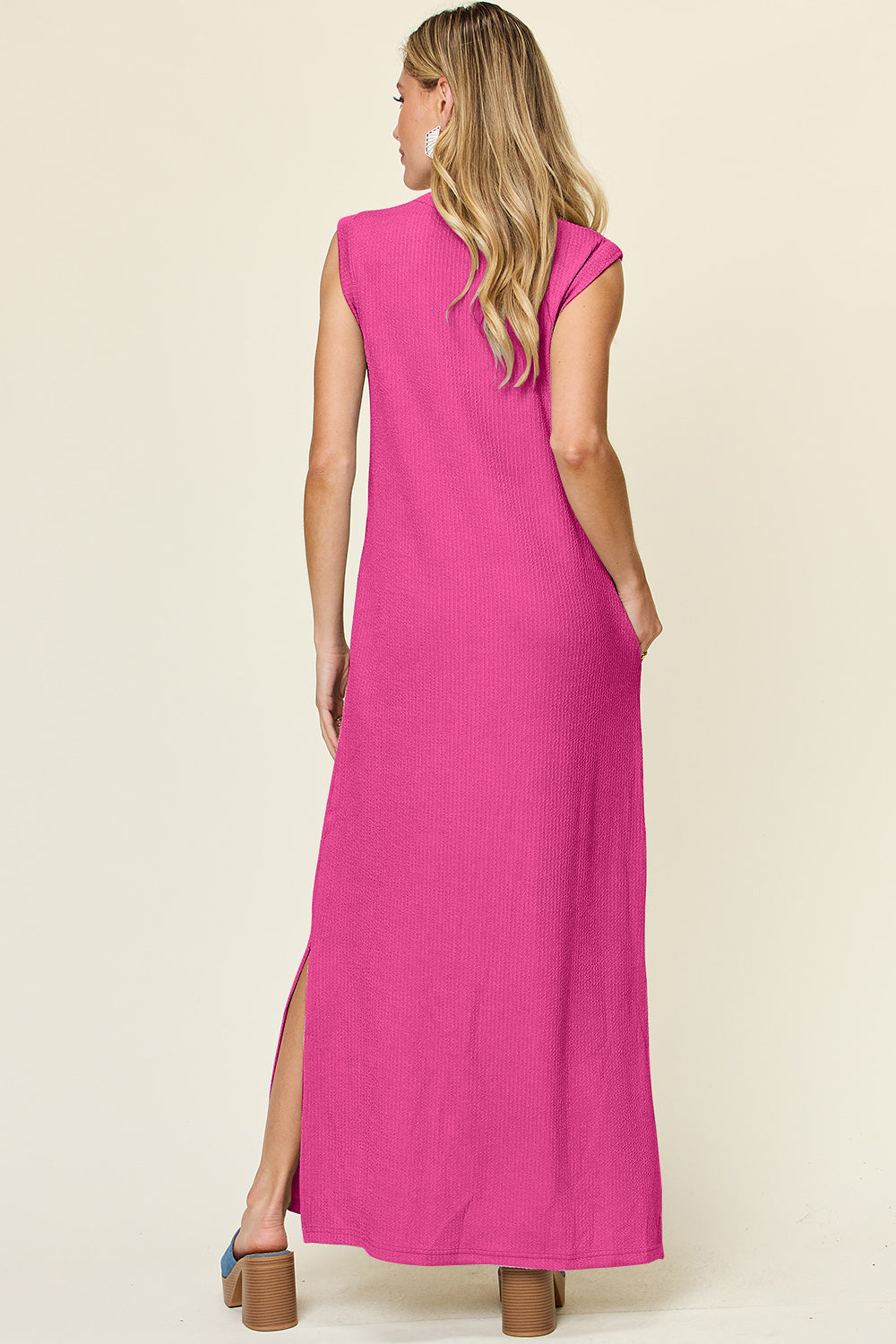 Double Take Texture Mock Neck Sleeveless Maxi Dress