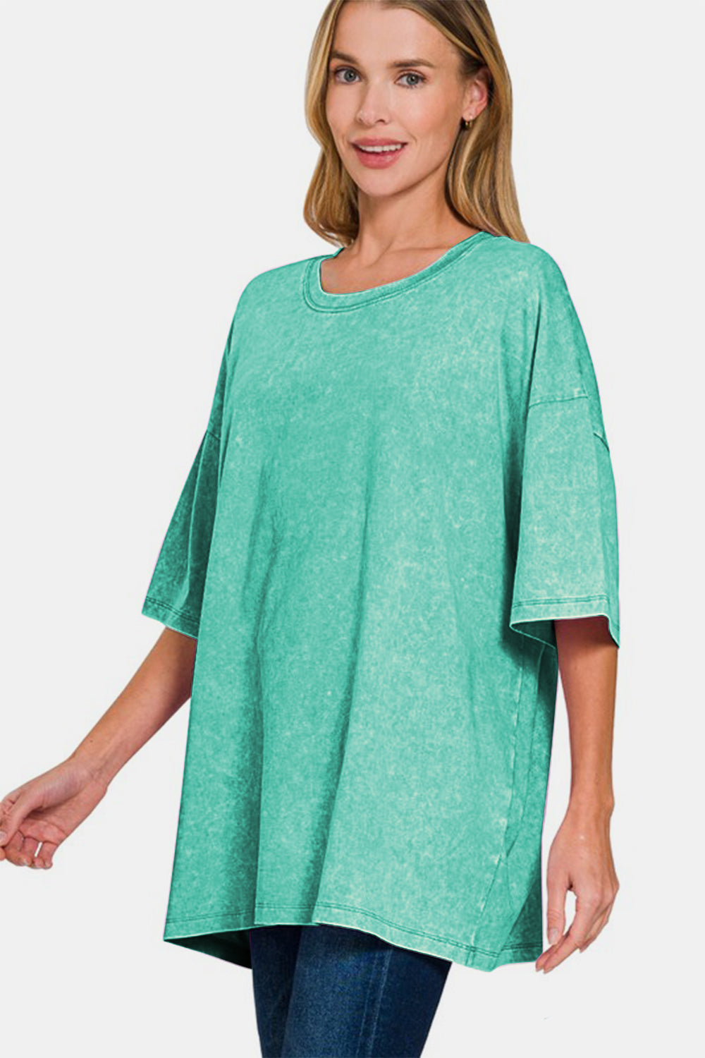 Zenana Washed Round Neck Drop Shoulder Oversized T-Shirt