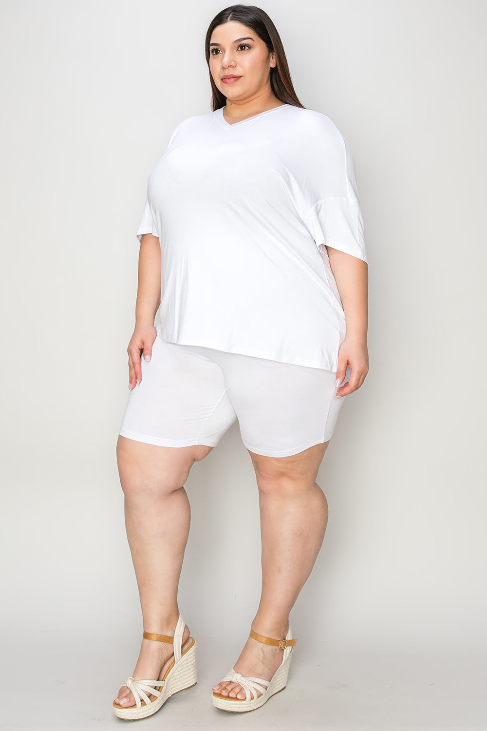 Basic Bae Bamboo V-Neck Drop Shoulder T-Shirt and Shorts Set