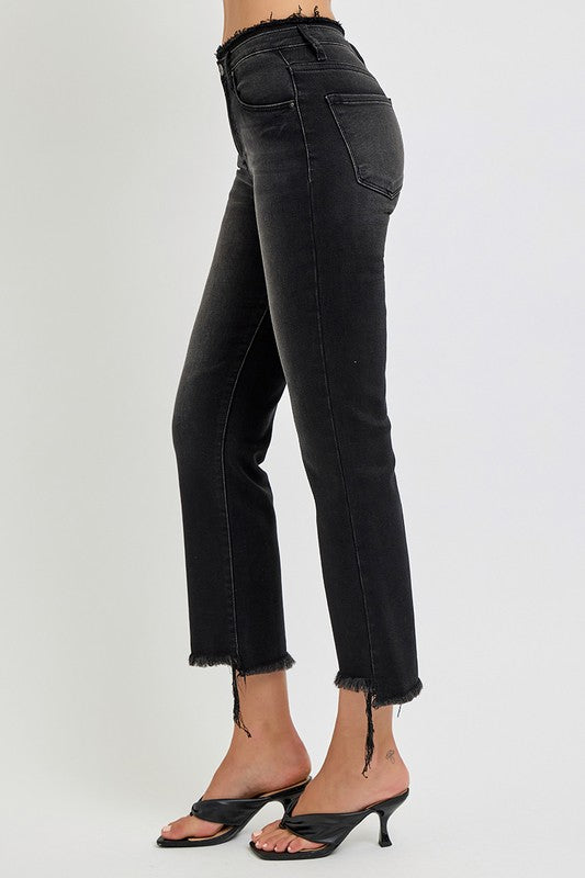 RISEN Raw Hem Cropped Flare Jeans Plus Size