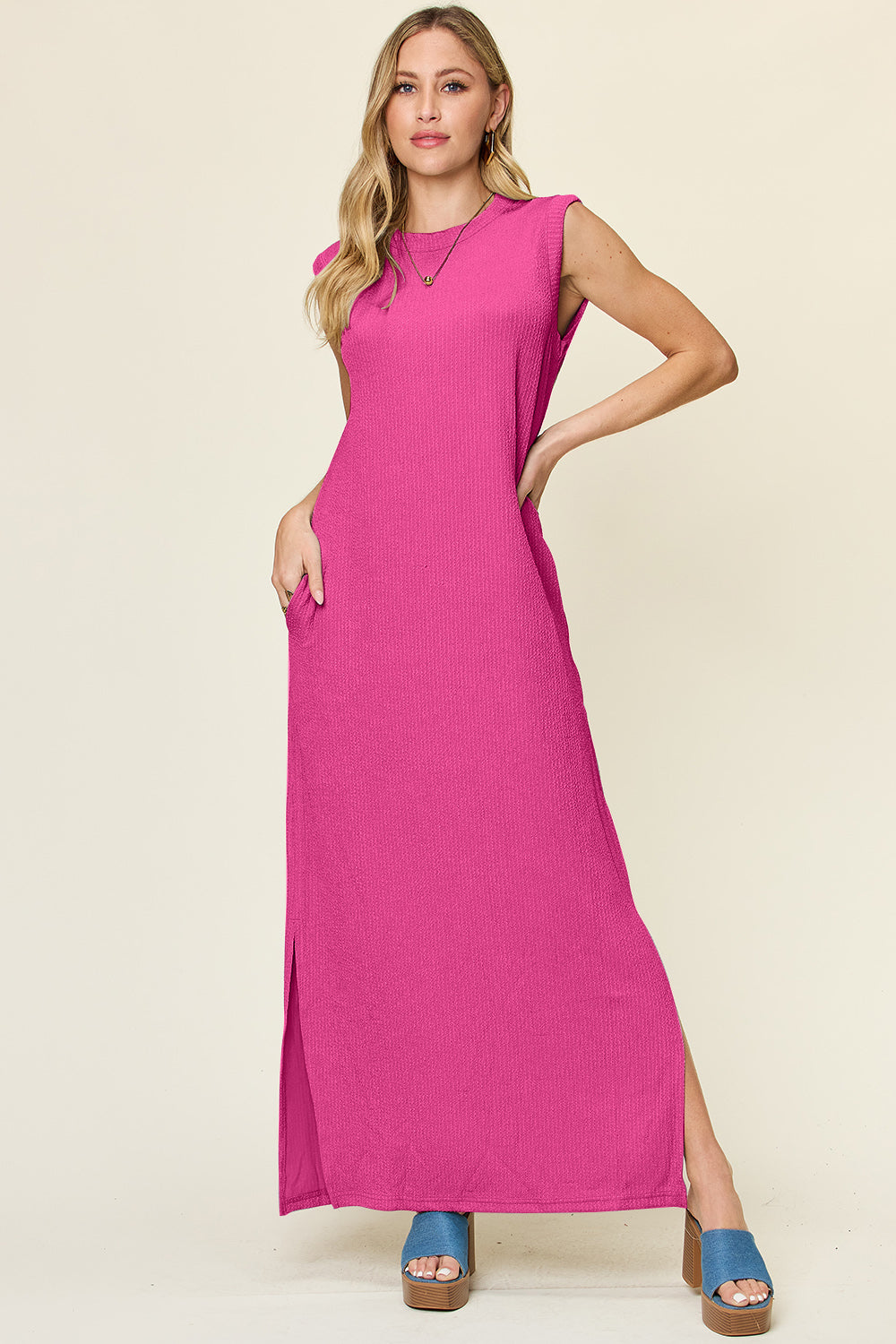 Double Take Texture Mock Neck Sleeveless Maxi Dress