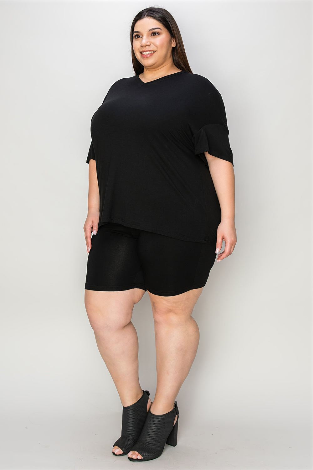 Basic Bae Bamboo V-Neck Drop Shoulder T-Shirt and Shorts Set