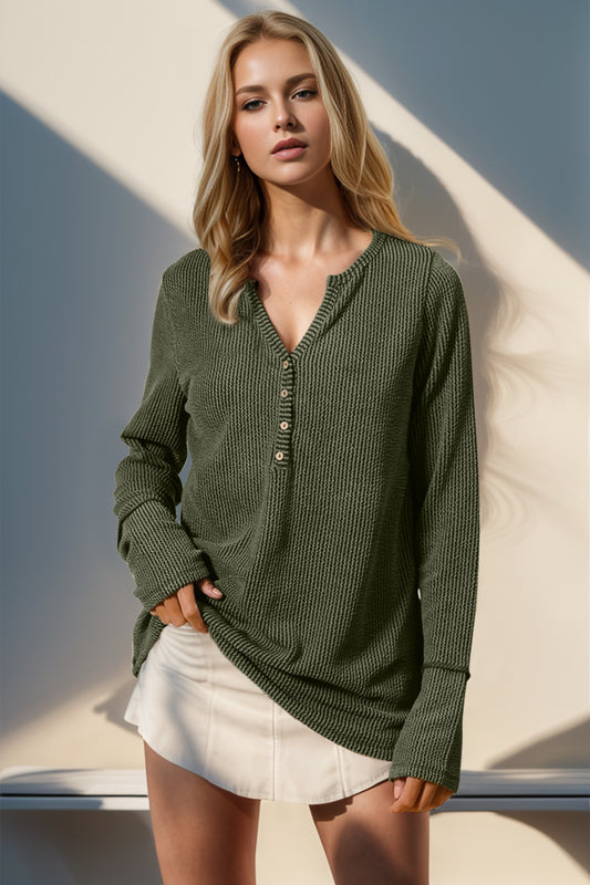 Double Take Notched Thumbhole Long Sleeve T-Shirt