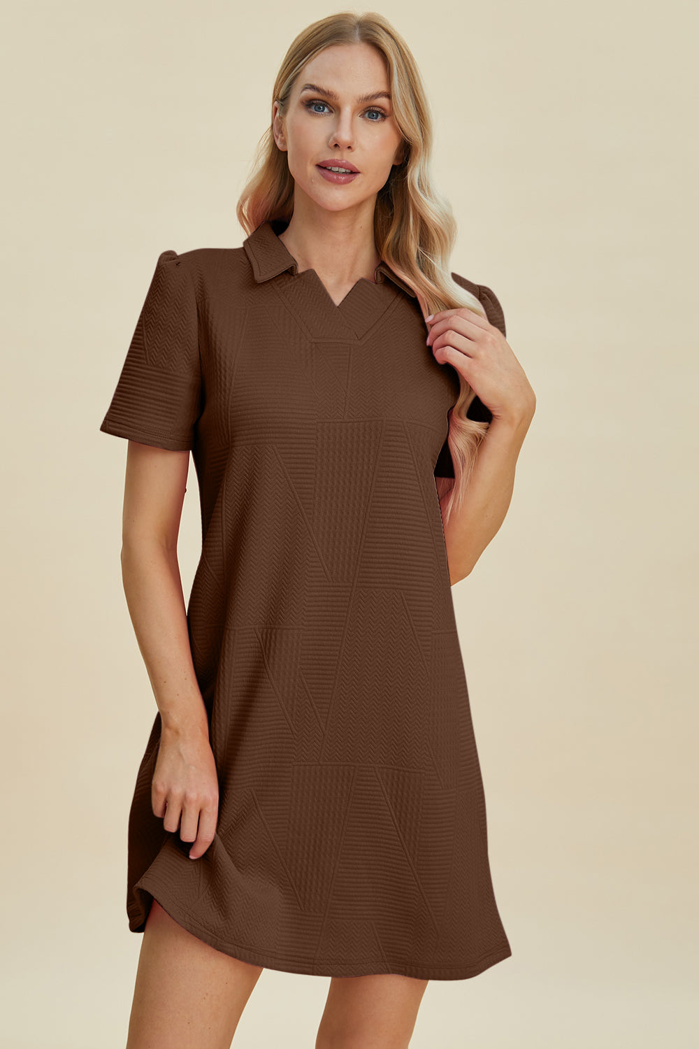 Double Take Texture Short Sleeve Dress