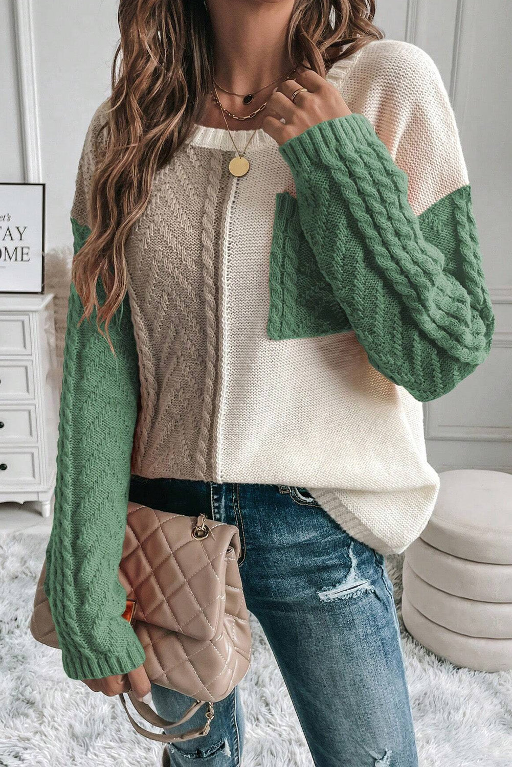 Double Take Color Block Drop Shoulder Sweater