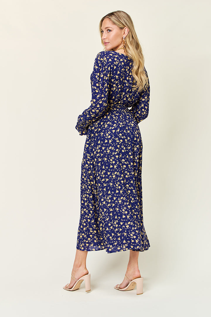 Double Take Tie Back Flounce Sleeve Dress