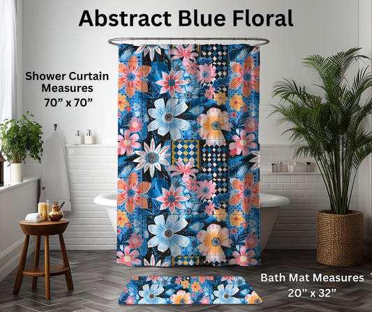 Preorder! Closes 1/6. ETA March. Abstract Blue Floral Shower Curtain and/or Bath Mat