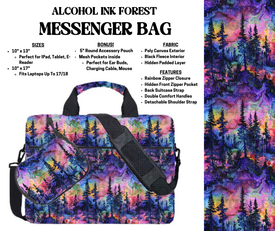 Preorder! Closes 4/3. ETA July. Alcohol Ink Forest Messenger Bags