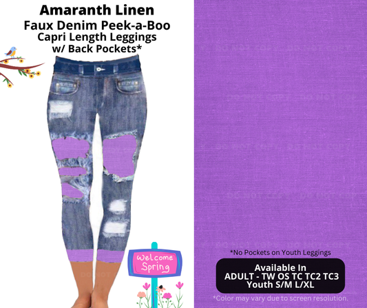 Preorder! Closes 1/13. ETA April. Amaranth Linen Capri Faux Denim Peekaboo