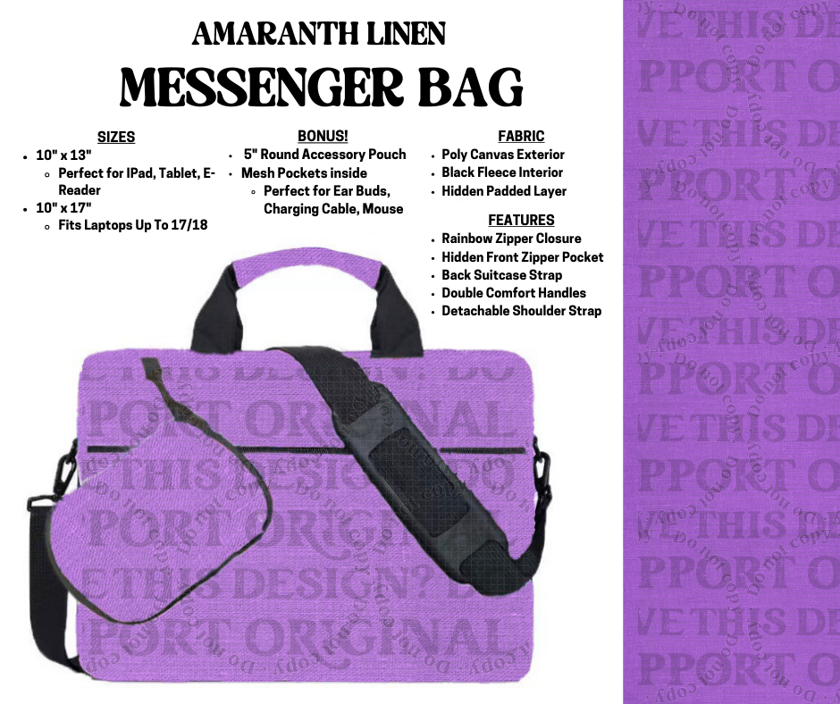 Preorder! Closes 4/3. ETA July. Amaranth Linen Messenger Bags