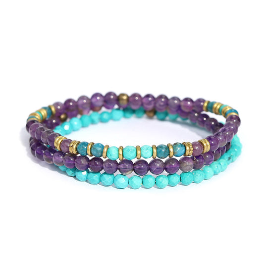 "Healing and Gratitude" Amethyst And Apatite Delicate Bracelet Stack - Bracelet Set